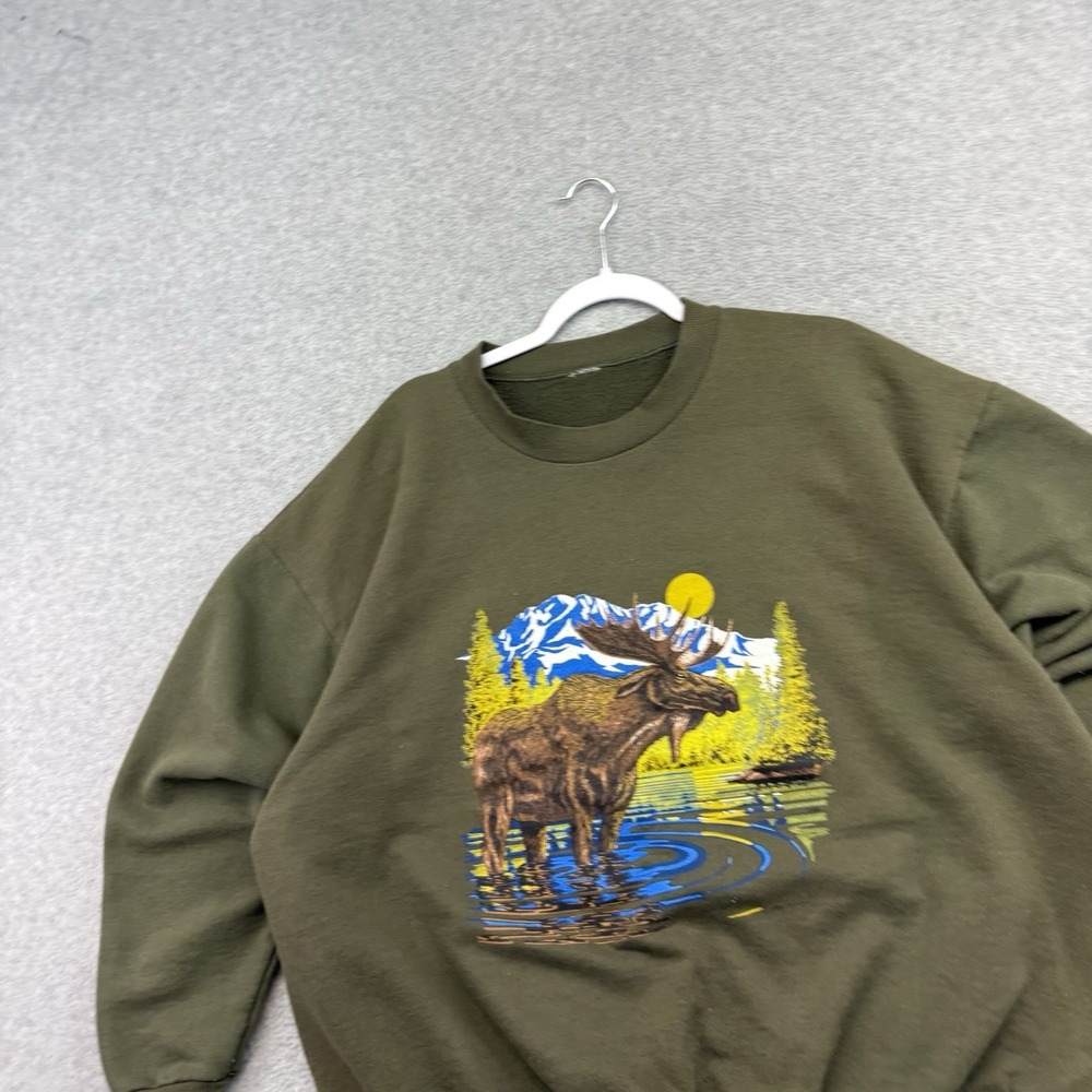Vintage Nature Crewneck Sweatshirt Mens XL Moose Duck Green 90s Cozy Earth Tone - Picture 2 of 9